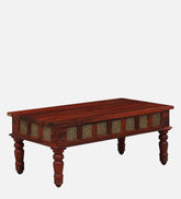Shanti Surprise Sheesham Wood Coffee Table In Scratch Resistant Honey Oak Finish With Brass Cladding